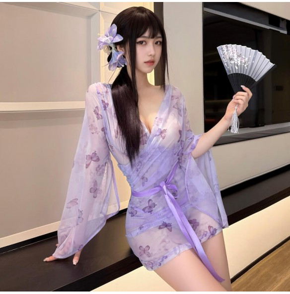 FEE ET MOI - Sheer Butterfly Print Nightdress (Purple) FEE ET MOI - Sheer Butterfly Print Nightdress (Purple)